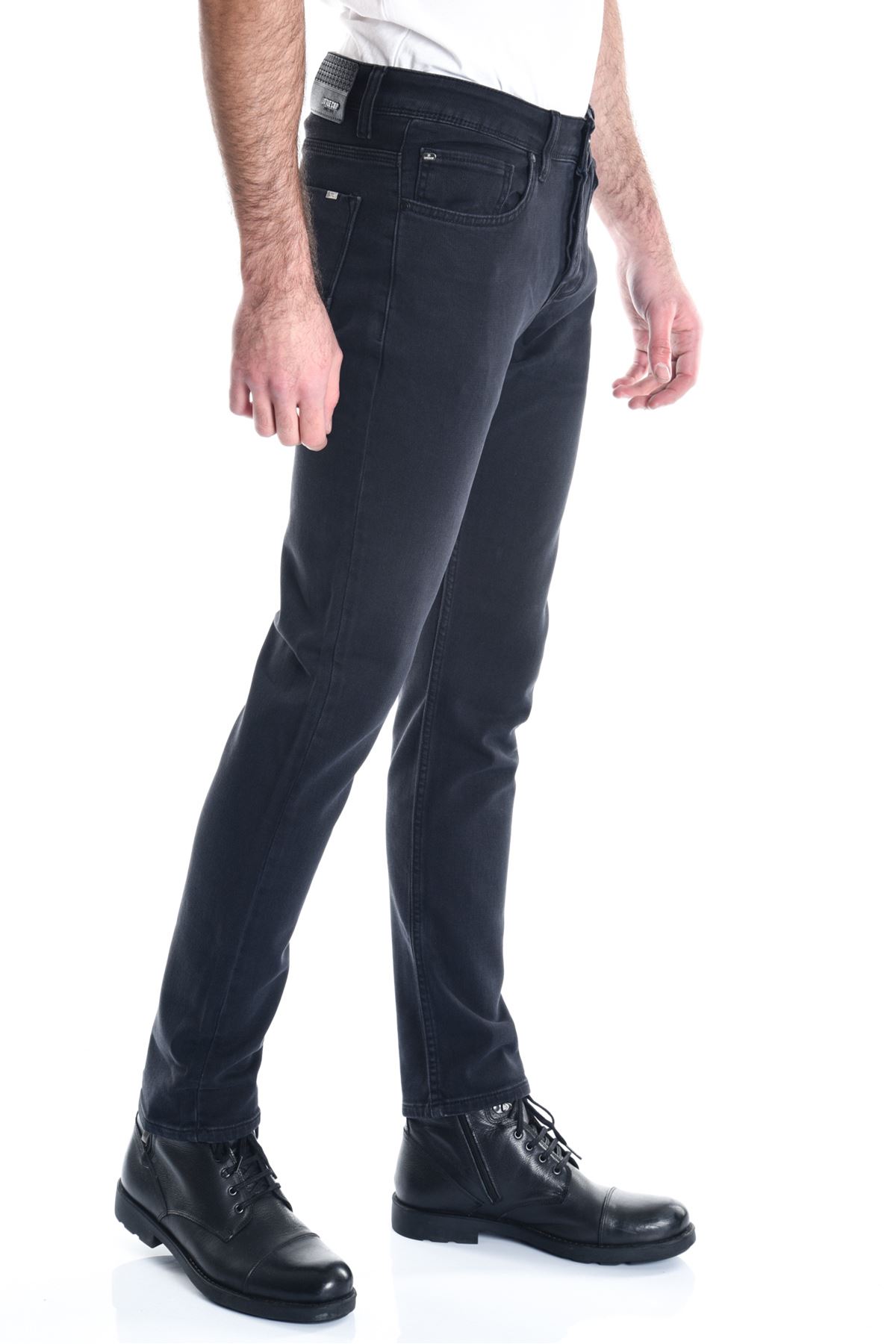 Siyah Sade Armürlü Örme Erkek Kot Pantolon