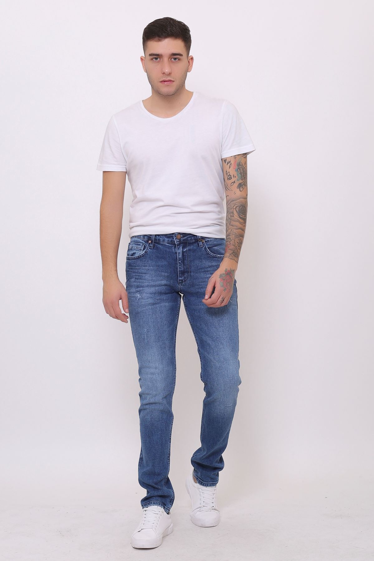 Yeni Mavi Slim Fit Fermuarlı Erkek Jeans Pantolon