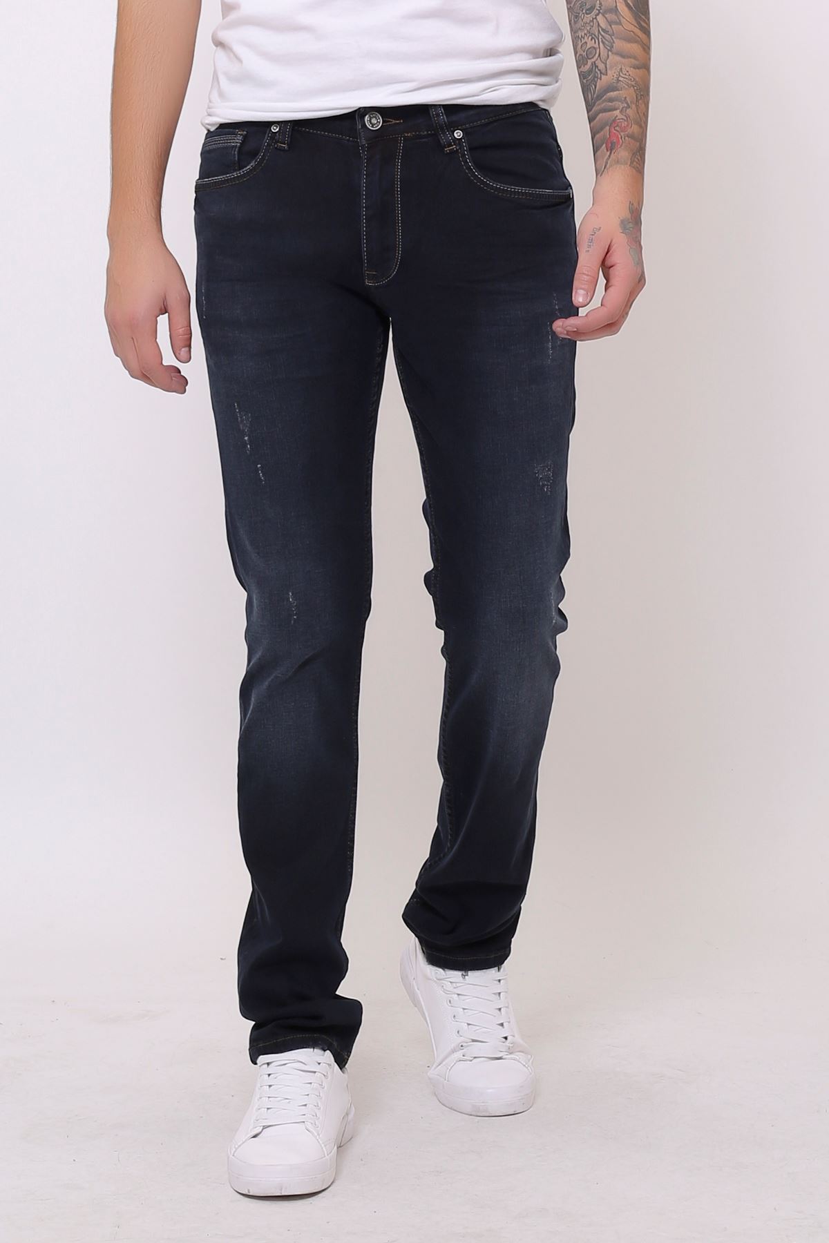 Yeni Blue Black Slim Fit Fermuarlı Erkek Jeans Pantolon