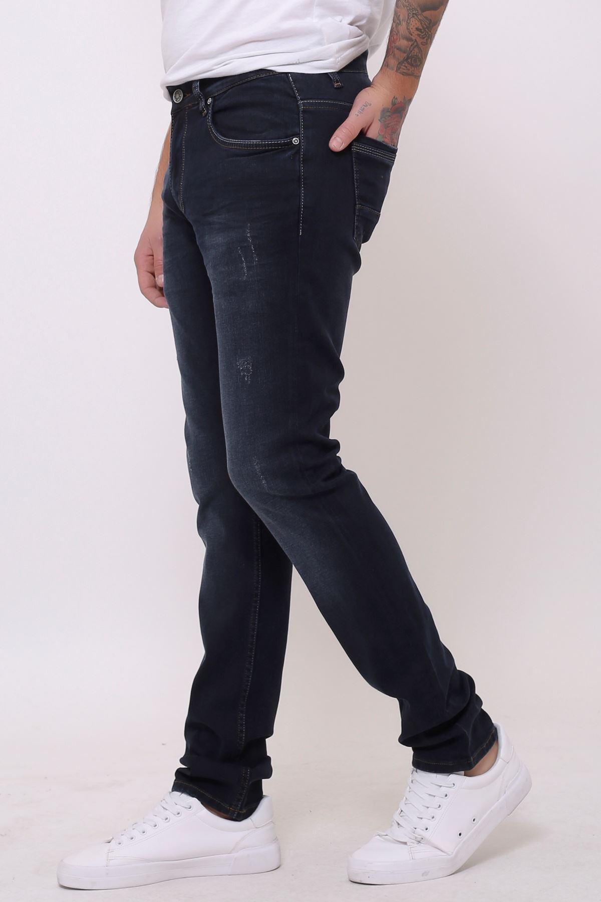 Yeni Blue Black Slim Fit Fermuarlı Erkek Jeans Pantolon