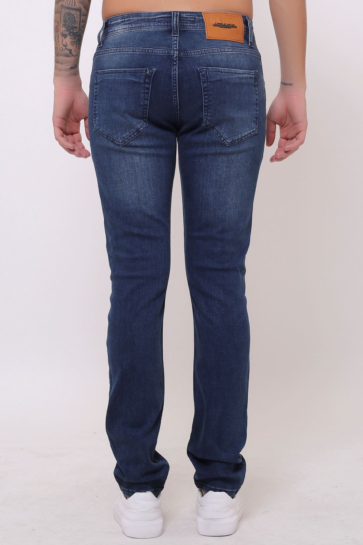 Yeni Mavi Tint  Slim Fit Fermuarlı Erkek Jeans Pantolon