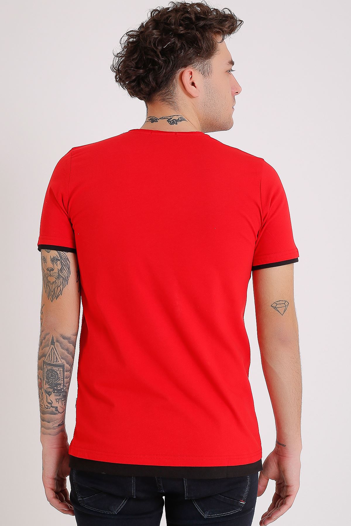 Bisiklet Yaka Baskılı Model Detay Kırmızı Erkek T-Shirt