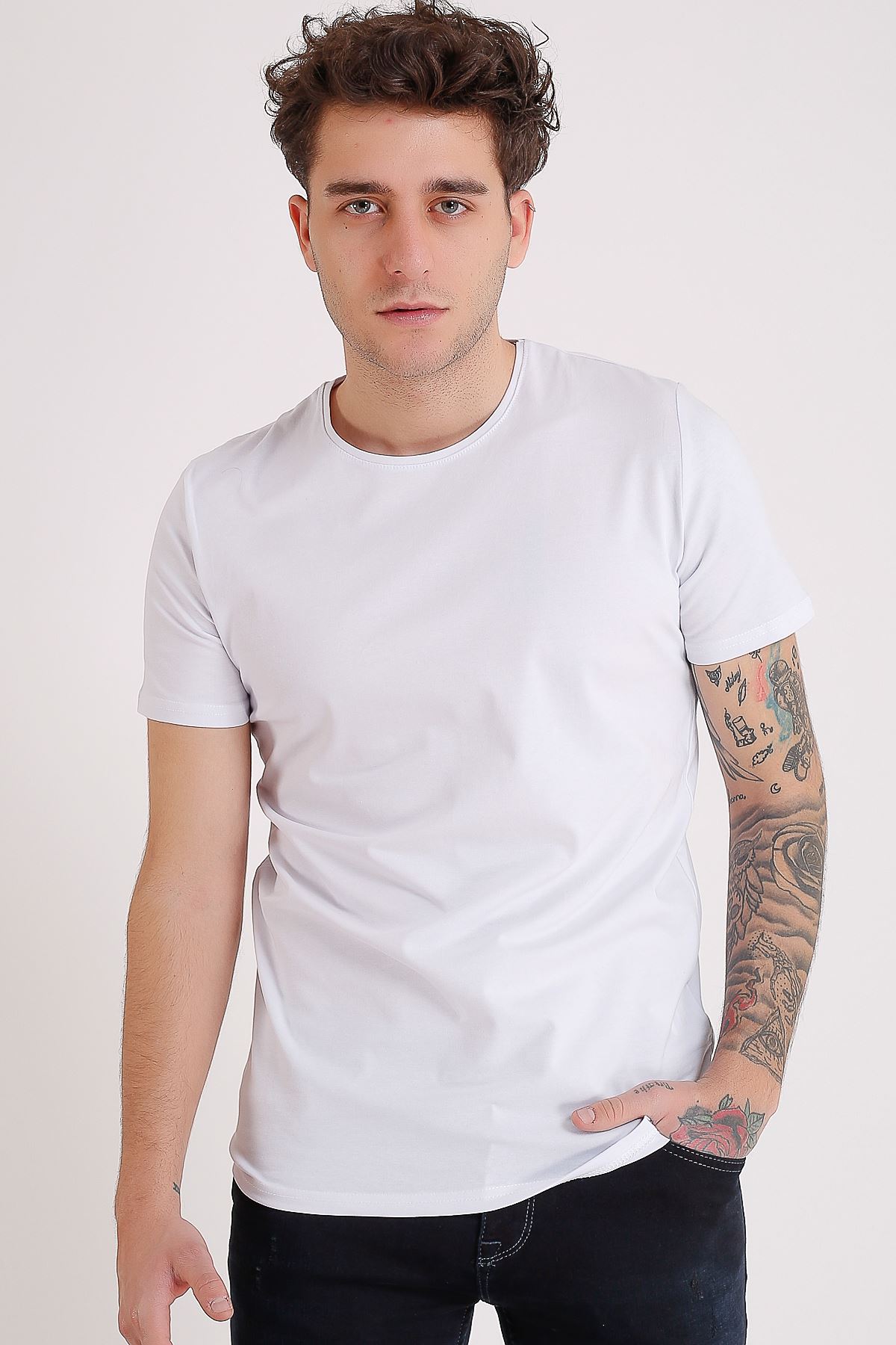 Bisiklet Yaka Basic Beyaz Erkek T-Shirt
