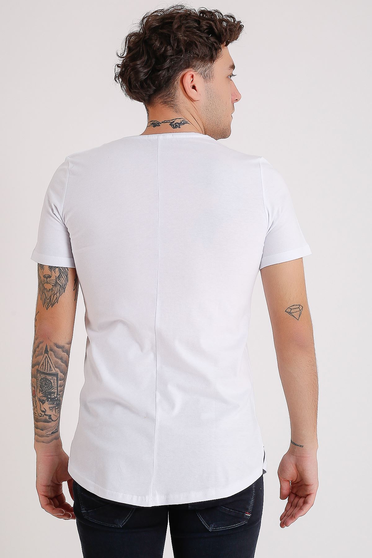 Bisiklet Yaka Basic Oval Kesim Beyaz Erkek T-Shirt