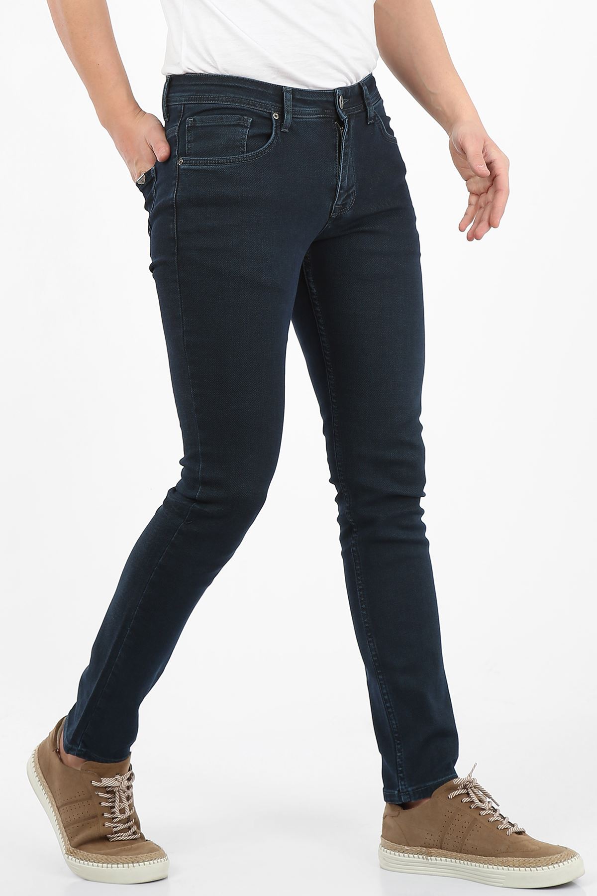 Yeşil Tint Yumaşak Doku Yarı Slim Fermuarlı Erkek Jeans Pantolon-SAWYER