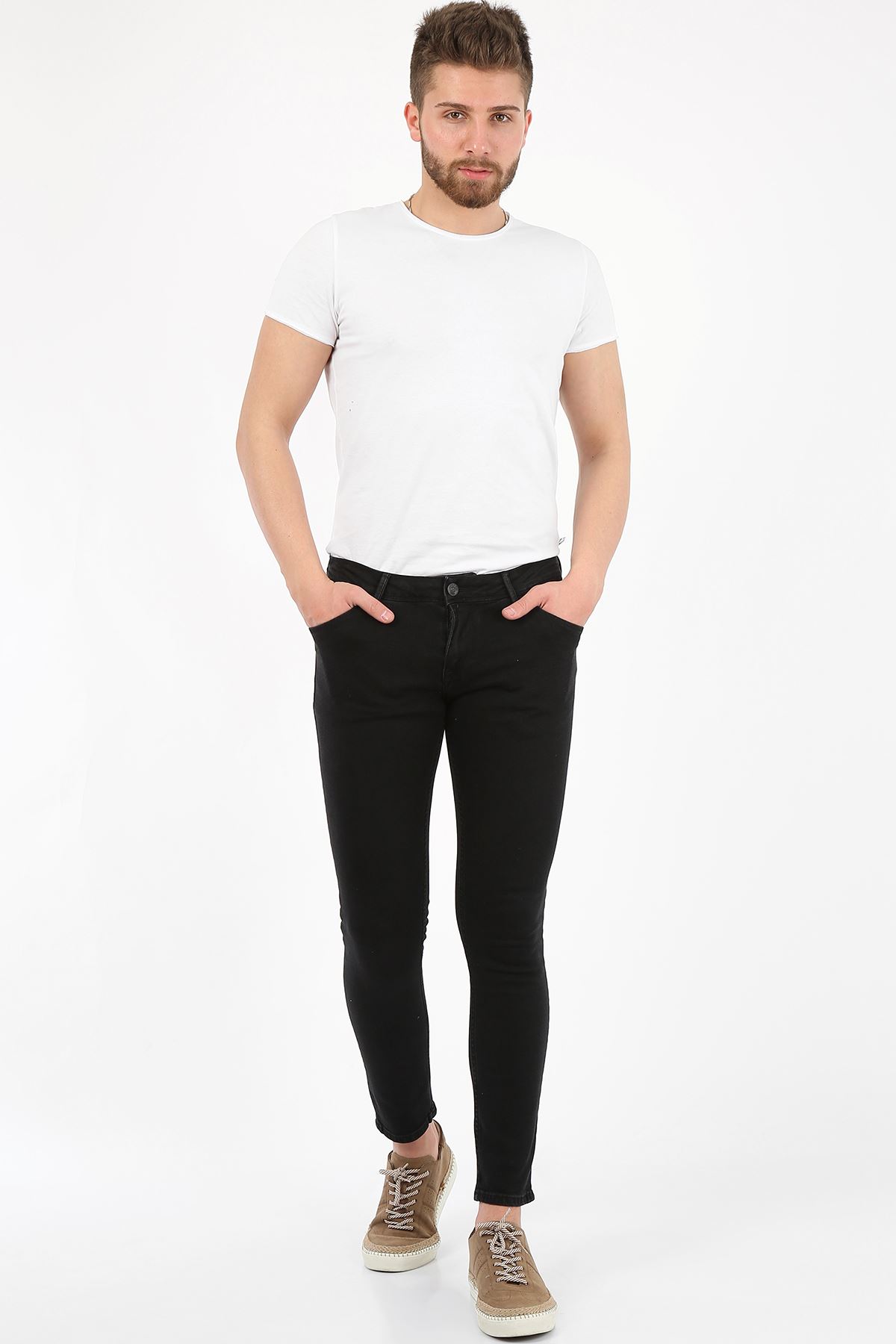 Siyah Süperslim/sknny Fit Fermuarlı Erkek Jeans Pantolon