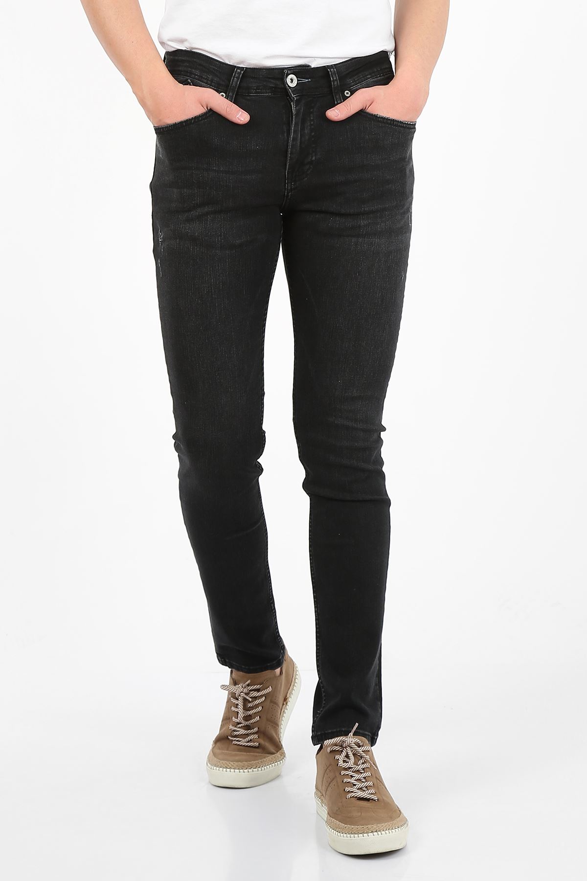Siyah Slim Fit Fermuarlı Erkek Jeans Pantolon-JONAS