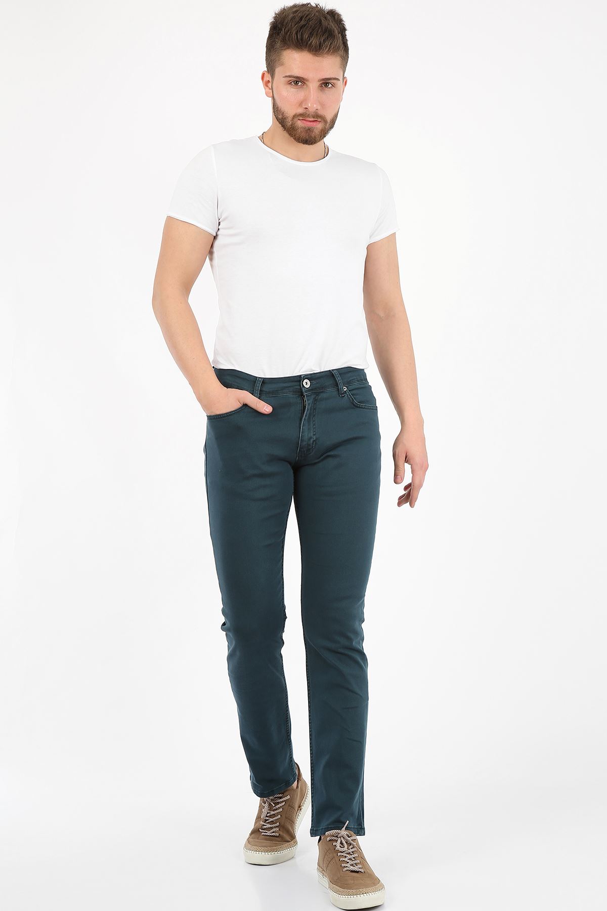 Petrol Regular Fit Fermuarlı Erkek Jeans Pantolon-FARADAY  