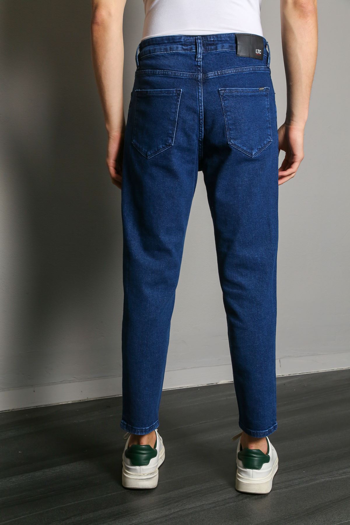  Erkek Fermuarlı Mavi Jogger Jeans Pantolon 