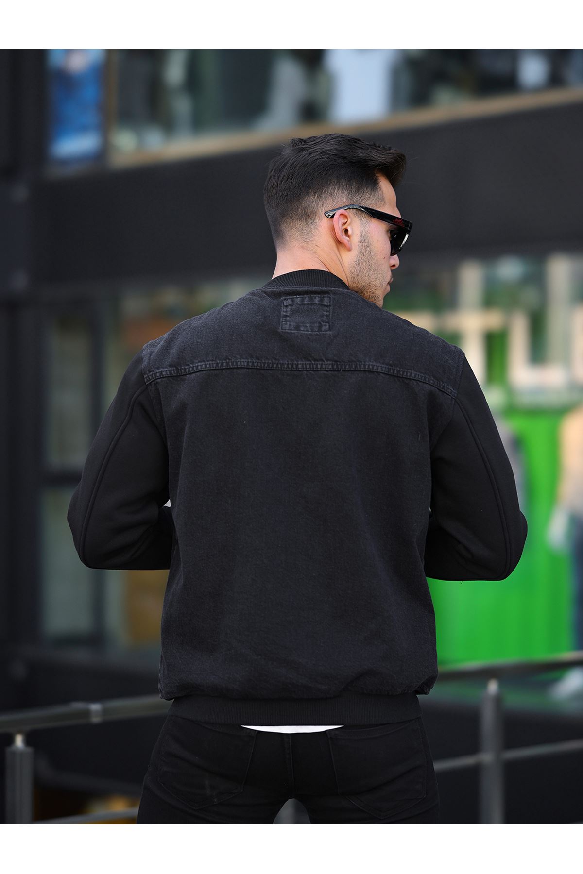  Erkek Çıtçıtlı Siyah Yıkama Oversize Spor Kot ceket