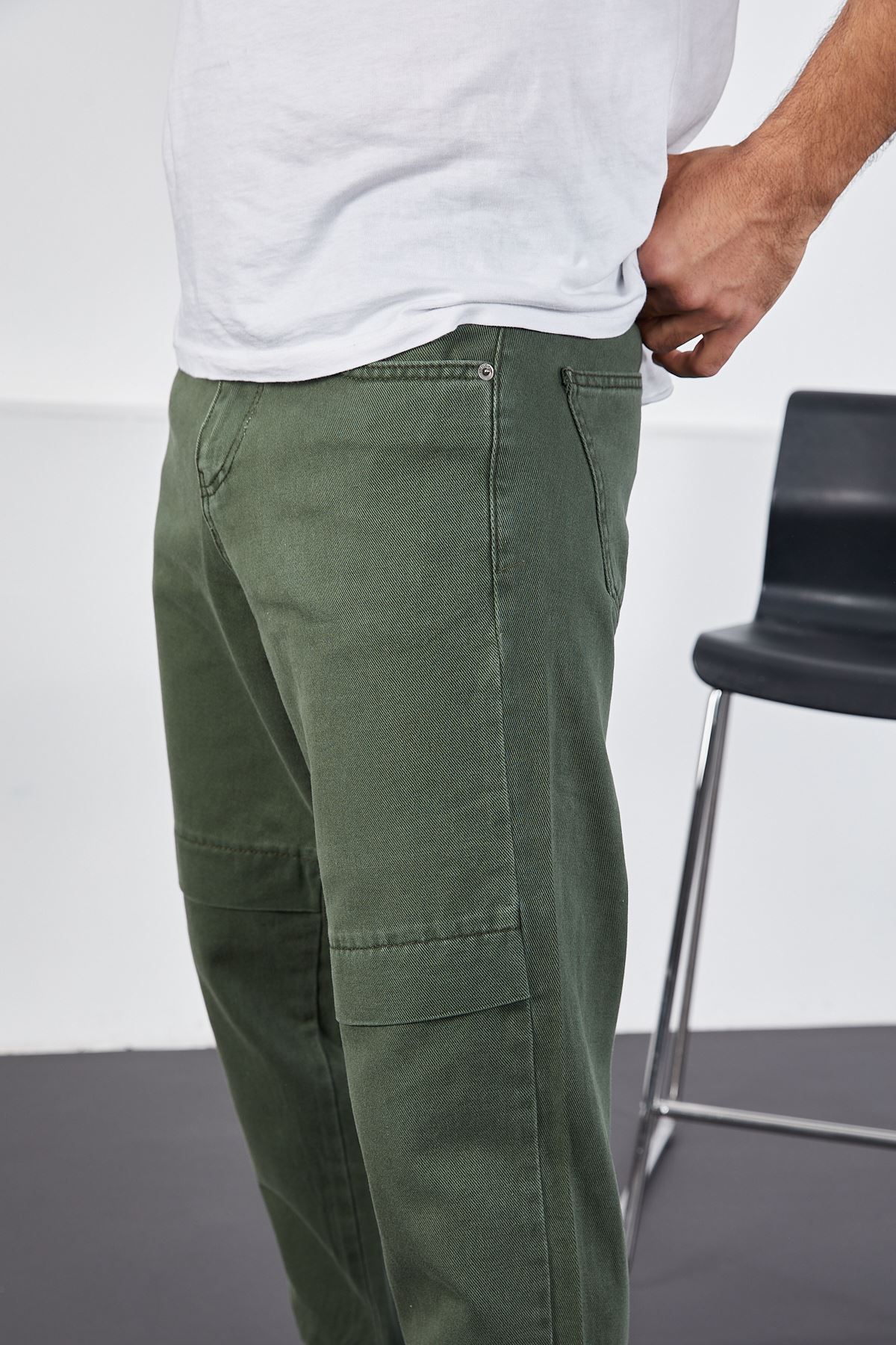  Erkek Haki Baggy Fit Parçalı Diz Ve Paçası Lastikli Pantolon